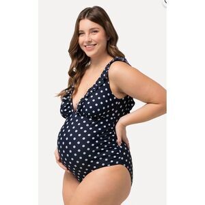 Ulla Popken size 30 Maternity Swimsuit NWT Polka Dot Ruffled V-Neck Retro